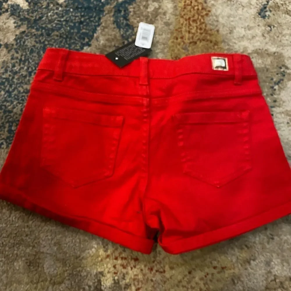 Girls Red Denim Shorts